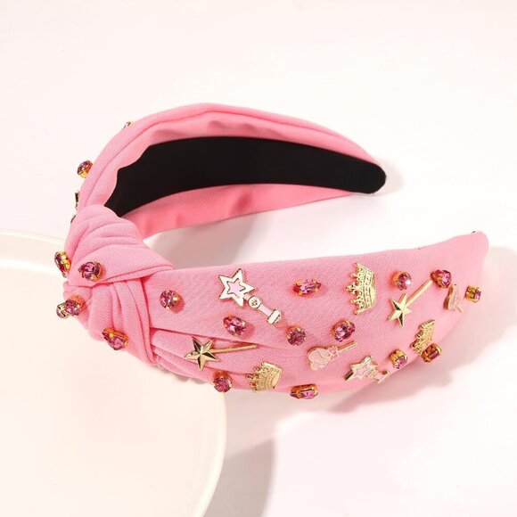 Pink Witch Headband Women Girls Crown Wand Headband Halloween Party Accessory